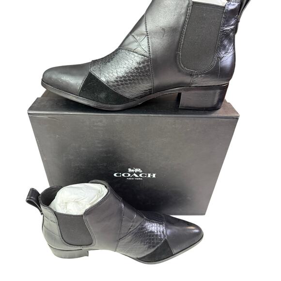 Coach Suffolk Patchwork Bootie Genuine snakeskin and semi-matte Calf Leather New - Picture 1 of 8
